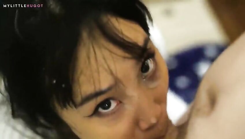 Asian Teen Gagging Big White Cock