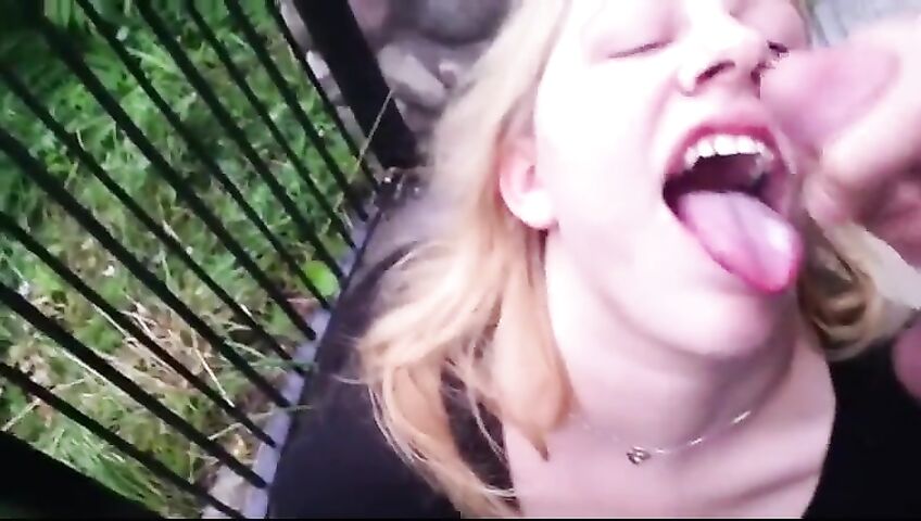 Blonde Takes Cumshot Outside