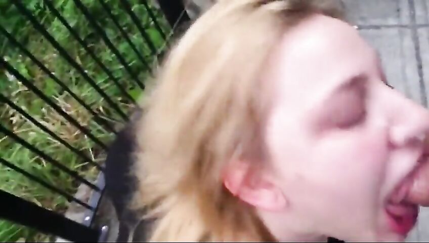 Blonde Takes Cumshot Outside