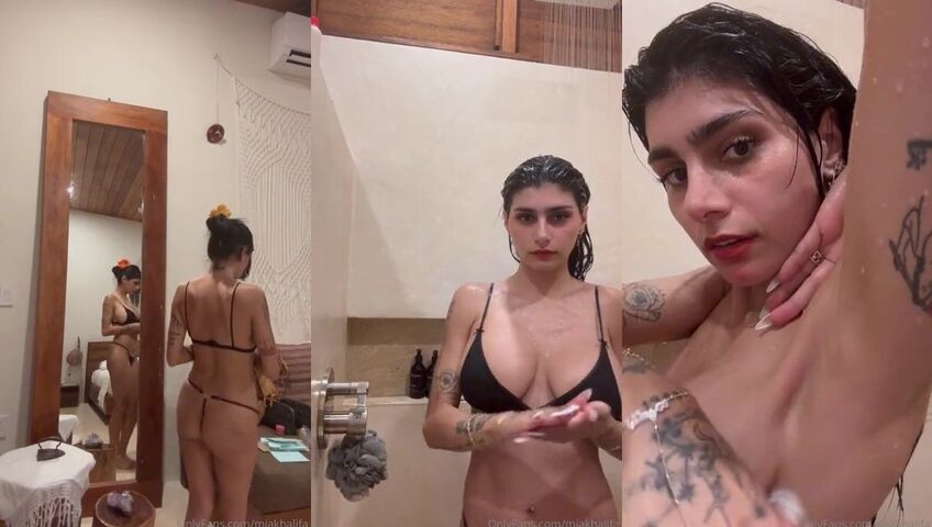 Mia Khalifa Black Bra Strip And Taking Shower