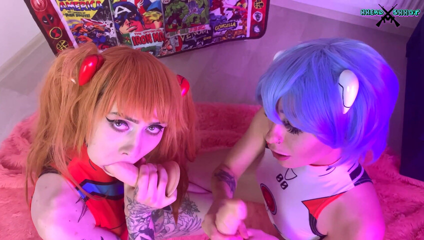 AliceBong & Zirael Rem - Evangelion 4some Sex And Lesbian Anal