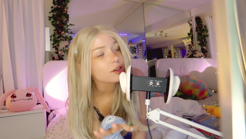 Dollblush ASMR - 28 April 2026 - Mouth Sounds Lipgloss Outfit Fabric Triggers Ear cup.