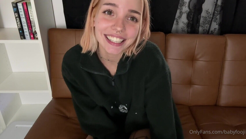 BabyFooji Fucks A Dildo On The Couch - Masturbation - OnlyFans - Fingering - Toys - Solo - Tattoos - Nose Piercing - Boobs - Pussy Rubbing - Dildo Riding