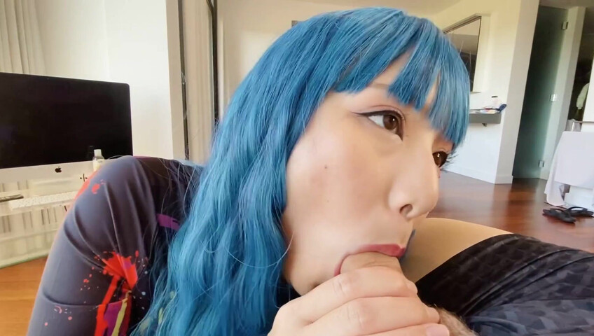 Blue-Haired Porn Sensation Obokozu Sucks A Cock, POV-Style - Japanese - Kawaii - JAV
