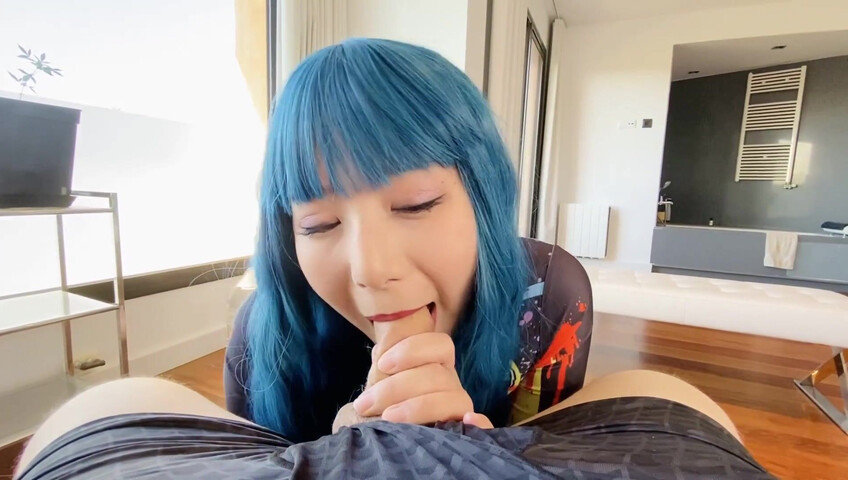Blue-Haired Porn Sensation Obokozu Sucks A Cock, POV-Style - Japanese - Kawaii - JAV