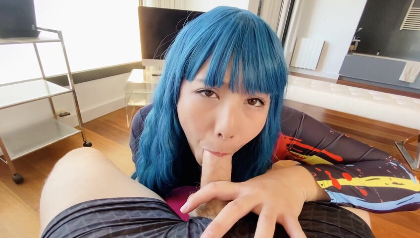 Blue-Haired Porn Sensation Obokozu Sucks A Cock, POV-Style - Japanese - Kawaii - JAV
