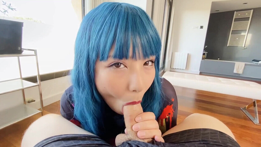 Blue-Haired Porn Sensation Obokozu Sucks A Cock, POV-Style - Japanese - Kawaii - JAV