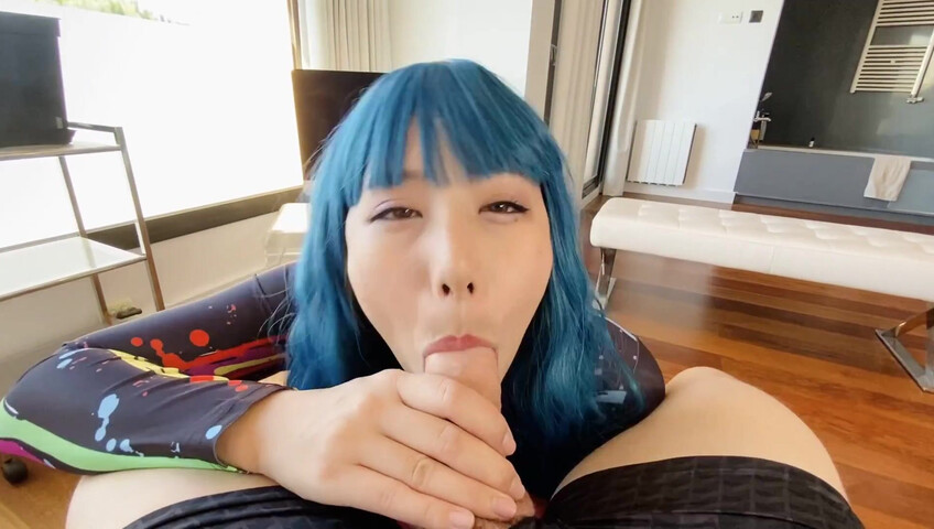 Blue-Haired Porn Sensation Obokozu Sucks A Cock, POV-Style - Japanese - Kawaii - JAV