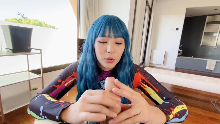 Blue-Haired Porn Sensation Obokozu Sucks A Cock, POV-Style - Japanese - Kawaii - JAV