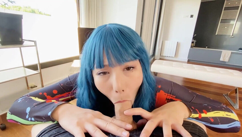 Blue-Haired Porn Sensation Obokozu Sucks A Cock, POV-Style - Japanese - Kawaii - JAV