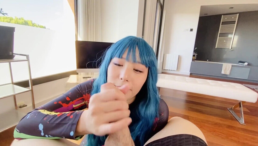 Blue-Haired Porn Sensation Obokozu Sucks A Cock, POV-Style - Japanese - Kawaii - JAV