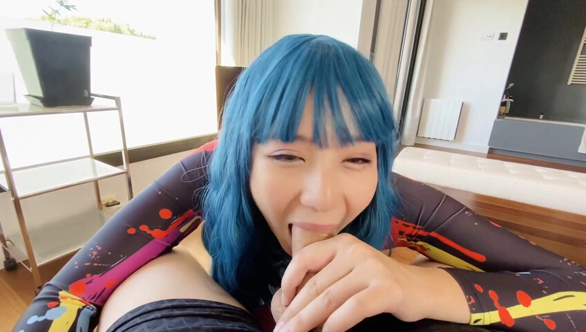 Blue-Haired Porn Sensation Obokozu Sucks A Cock, POV-Style - Japanese - Kawaii - JAV