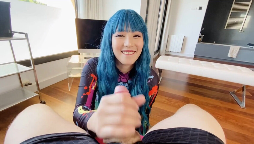 Blue-Haired Porn Sensation Obokozu Sucks A Cock, POV-Style - Japanese - Kawaii - JAV