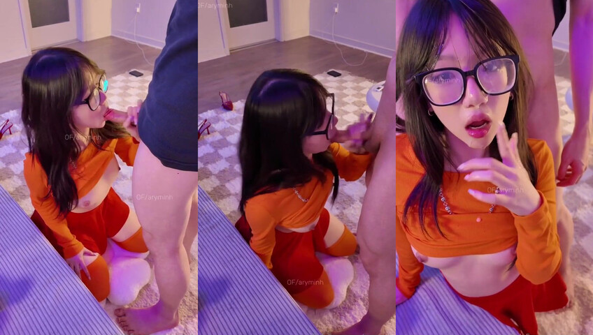 Aryminh Receives A Facial In Velma Cosplay - Blowjob - Asian - Glasses - Handjob - Cute - Cumshot - Facial - Velma Cosplay - Teen Facial - Moneyshot