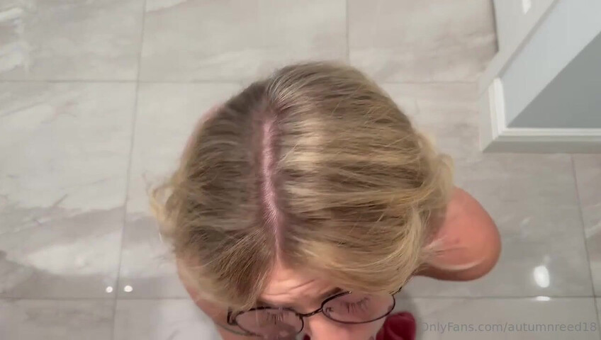 Autumn Ren Blows & Jerks Her BF's Cock - Blowjob - Big Tits - Blonde POV - POV - POV Blowjob - Glasses - Teen Glasses - Cumshot - BWC Cumshot - BWC