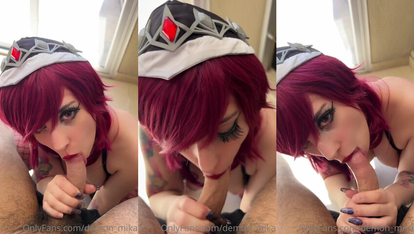 Demon Mika Tastes A Curved Cock - Blowjob