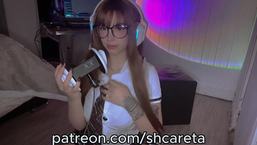 SHCareta ASMR - Ear Licking & Sexy Schoolgirl Outfit