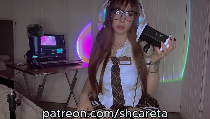 SHCareta ASMR - Ear Licking & Sexy Schoolgirl Outfit
