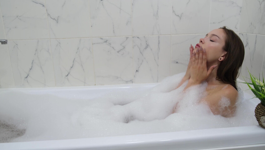 KateKuray Craves A Cock After Her Bath - Blowjob - Shower - Blue Eyes - Bathing - Bathtub - Natural Tits - Fondling - Cock Licking - On Her Knees - Balls Licking