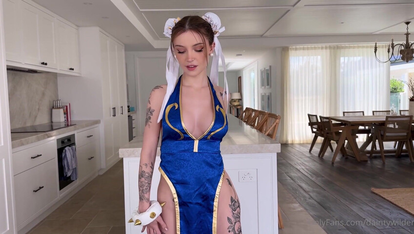 Dainty Wilder - Naughty Chun-Li Cosplay Masturbation and Squirt in the Kitchen