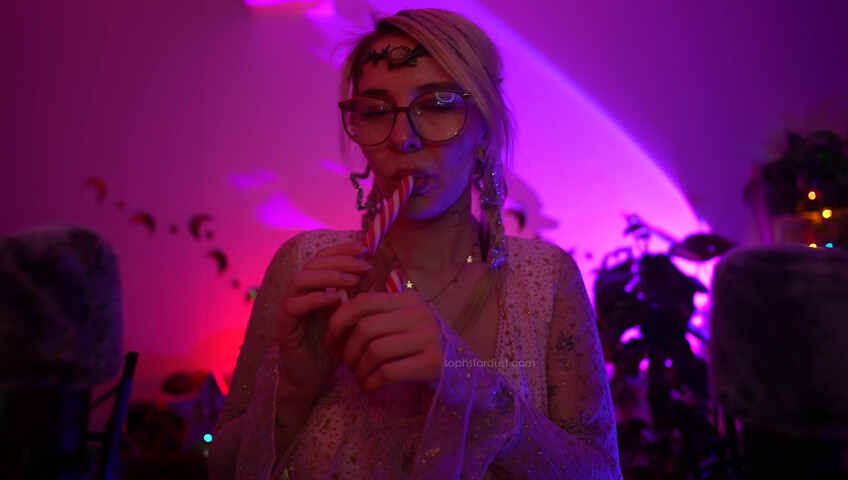 Soph Stardust ASMR Candy Cane licking & eating + topbra scratching 4K