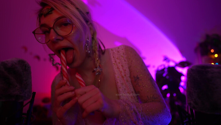 Soph Stardust ASMR Candy Cane licking & eating + topbra scratching 4K