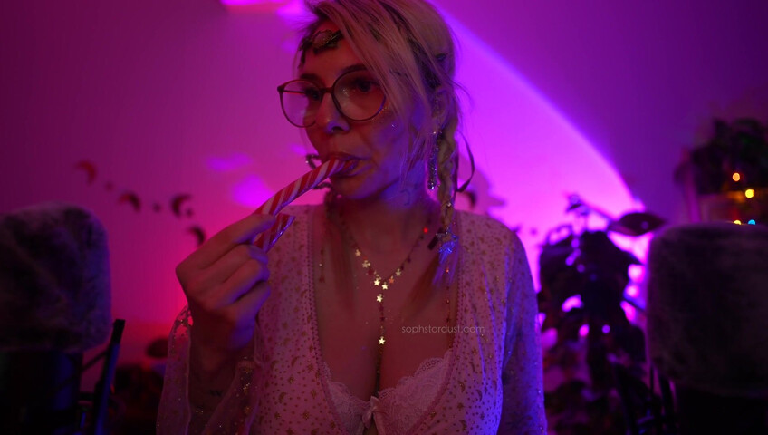 Soph Stardust ASMR Candy Cane licking & eating + topbra scratching 4K