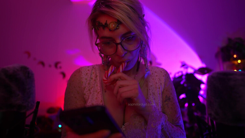 Soph Stardust ASMR Candy Cane licking & eating + topbra scratching 4K