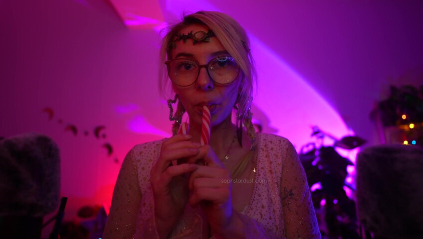 Soph Stardust ASMR Candy Cane licking & eating + topbra scratching 4K