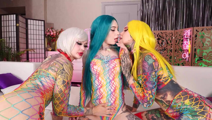 Purple Bitch -  Hot 4some in Fishnets