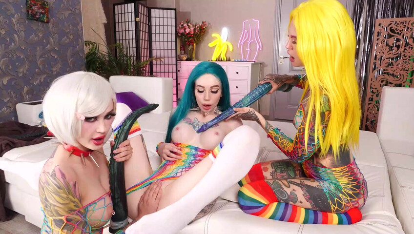 Purple Bitch -  Hot 4some in Fishnets