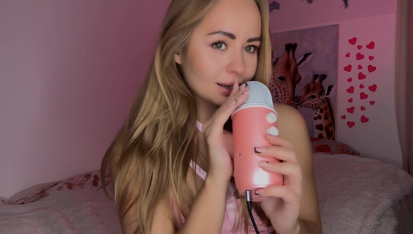 Kittysimka ASMR - Mic Licking & Pink Sexy Lingerie