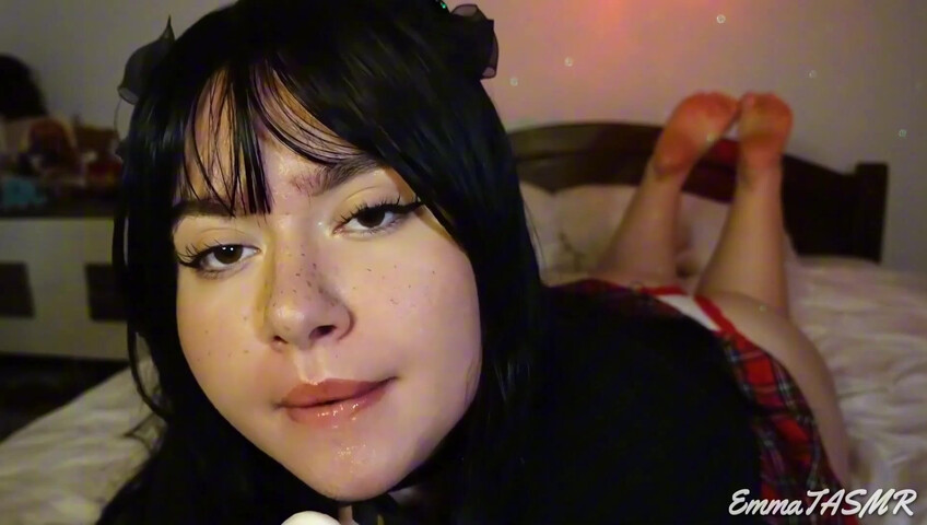 EmmaTASMR - Student Girl Makes You Cum | Wet Licking, Sucking, Jerking you off, Countdown, Pillow Humping, 3DIO