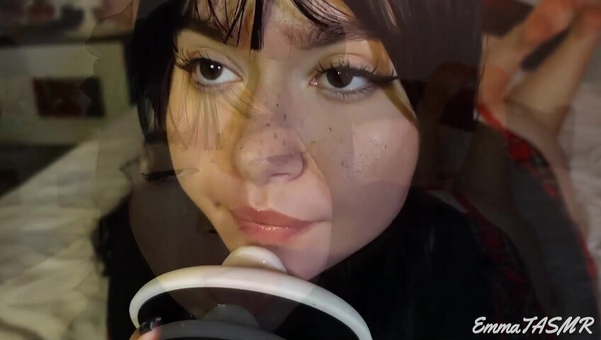 EmmaTASMR - Student Girl Makes You Cum | Wet Licking, Sucking, Jerking you off, Countdown, Pillow Humping, 3DIO