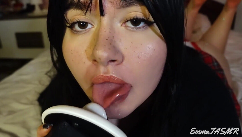 EmmaTASMR - Student Girl Makes You Cum | Wet Licking, Sucking, Jerking you off, Countdown, Pillow Humping, 3DIO