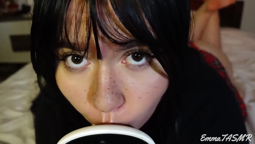 EmmaTASMR - Student Girl Makes You Cum | Wet Licking, Sucking, Jerking you off, Countdown, Pillow Humping, 3DIO