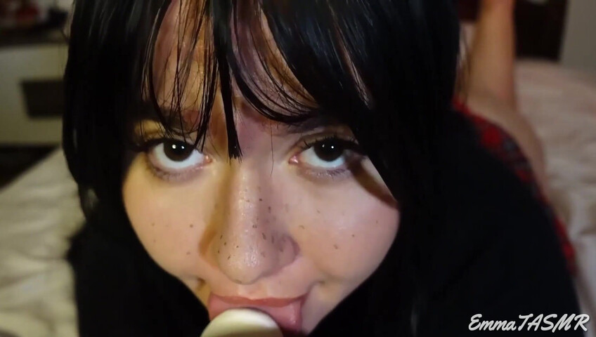 EmmaTASMR - Student Girl Makes You Cum | Wet Licking, Sucking, Jerking you off, Countdown, Pillow Humping, 3DIO