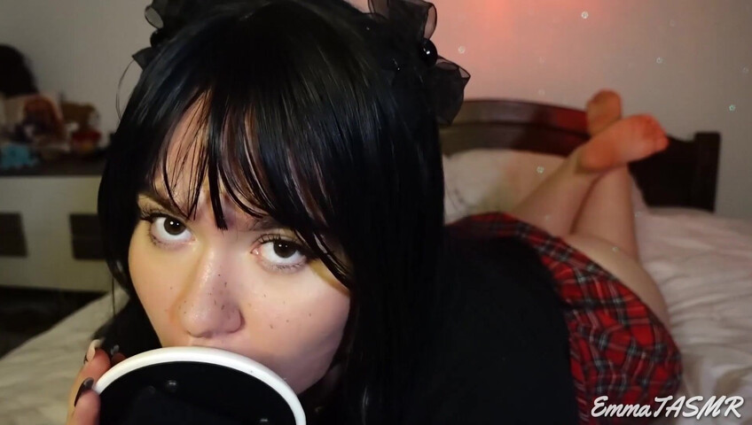 EmmaTASMR - Student Girl Makes You Cum | Wet Licking, Sucking, Jerking you off, Countdown, Pillow Humping, 3DIO