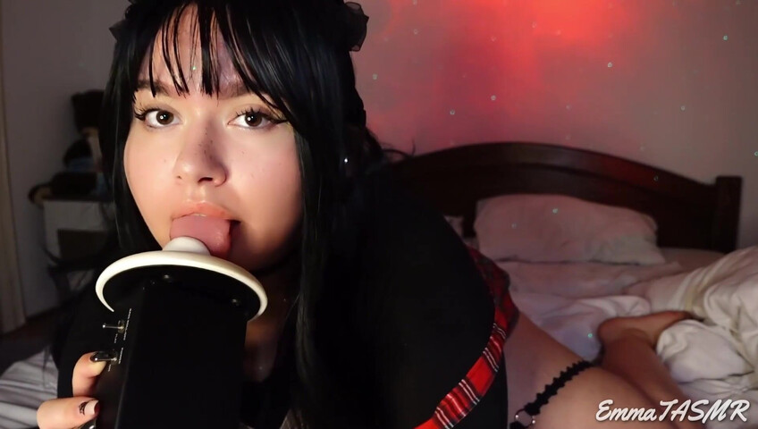 EmmaTASMR - Student Girl Makes You Cum | Wet Licking, Sucking, Jerking you off, Countdown, Pillow Humping, 3DIO