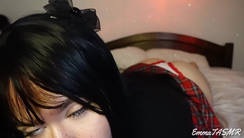 EmmaTASMR - Student Girl Makes You Cum | Wet Licking, Sucking, Jerking you off, Countdown, Pillow Humping, 3DIO