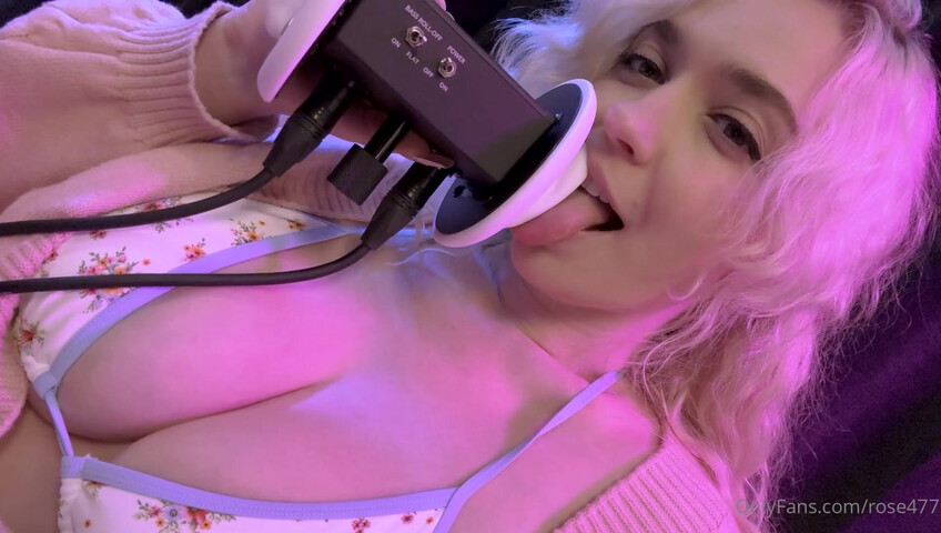 Rose ASMR - Big titties in bra, ear licking, kissing and dildo titfuck