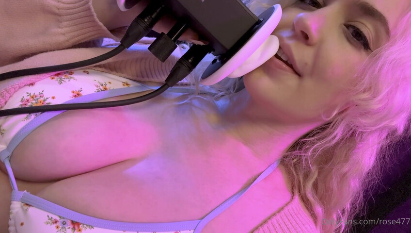 Rose ASMR - Big titties in bra, ear licking, kissing and dildo titfuck