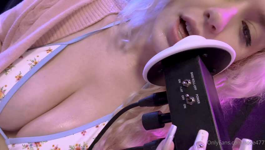 Rose ASMR - Big titties in bra, ear licking, kissing and dildo titfuck