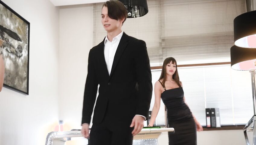 Angelica And Sata In Sexy Lingerie And Stockings In Office Threesome - Angelica Heart